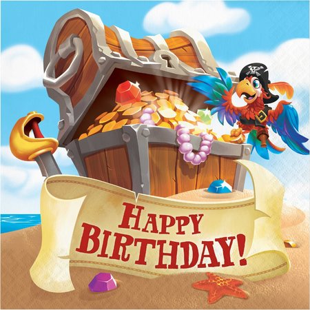 CREATIVE CONVERTING Treasure Island Pirate Happy Birthday Napkins, 6.5", 192PK 339781